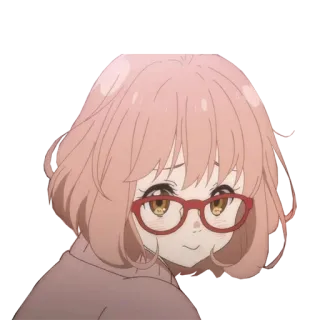 🙃 Mirai Kuriyama Beyond the Boundary anime, cute, girl, glasses, pink hair, smiling whatsapp sticker