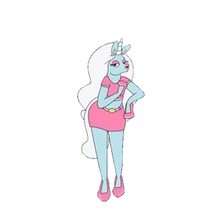 🦄 unicorn, kartun, antropomorfik, merah muda, gaun, bergaya, perempuan, karakter telegram sticker