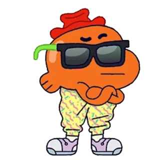 😎 Darwin Watterson The Amazing World of Gumball Cartoon, Darwin, Gumball, Lunettes de soleil, Cool, Orange, Poisson telegram sticker
