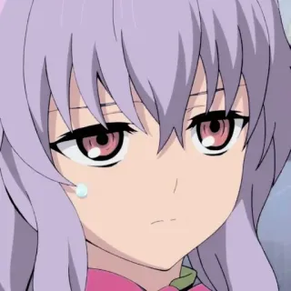😒 anime, chica, triste, llorando, pelo morado, ojos rosas telegram sticker