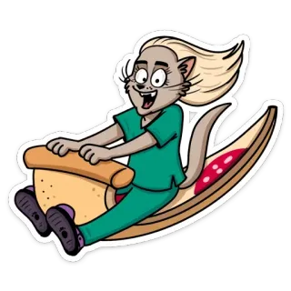 🏃‍♂ cat, pizza, cartoon, humor, riding, funny telegram sticker