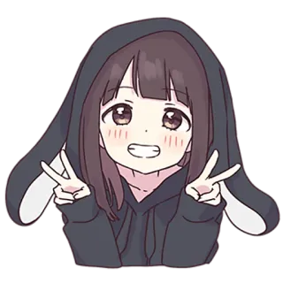 ✌️ Anime, Mädchen, Cartoon, Friedenszeichen, Kawaii, Hasenohren, Süß whatsapp sticker