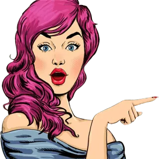 👉 Femme, Montrer du doigt, Cheveux roses, Pop art, Autocollant, Dessin animé telegram sticker