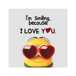 😍 Minion Despicable Me I'm smiling, because I LOVE YOU. Minion, Moi, moche et méchant, amour, sourire, cœur, dessin animé, film telegram sticker