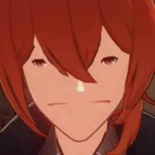 😐 Diluc Genshin Impact gioco, anime, fuoco, capelli rossi, serio telegram sticker