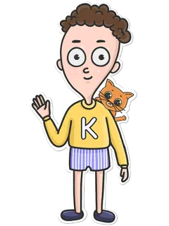👋 K Cartone animato, Personaggio, Gatto, Adesivo, Che saluta, Giallo, Ragazzo telegram sticker