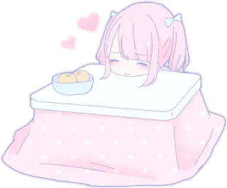 🤩 Anime, Kawaii, Imut, Gadis, Kotatsu, Hati, Pastel, Musim dingin whatsapp sticker