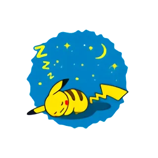 😴 Pikachu ZZZ Pikachu, Pokémon, dormindo, noite, estrelas, lua, desenho animado, fofo whatsapp sticker