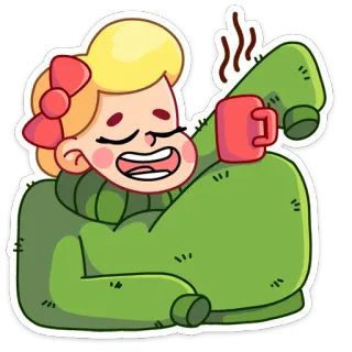☕️ stiker, kartun, wanita, sweter, hangat, kopi, imut whatsapp sticker