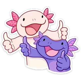 👍 Axolotl, süß, Daumen hoch, Cartoon, Tier, Amphibie telegram sticker