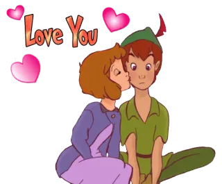 ❤ Peter Pan Love You ความรัก, ปีเตอร์แพน, จูบ, หัวใจ, การ์ตูน, แอนิเมชัน telegram sticker