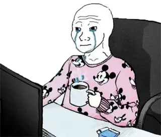 😭 meme, crying, computer, wojak, lonely telegram sticker