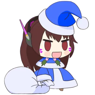 🎅 D.Va Overwatch D.Va, Overwatch, Natal, musim dingin, kartun, permainan telegram sticker