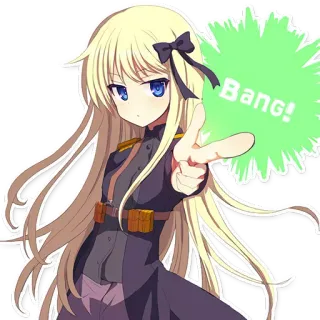 🔫 Bang! Anime, Garota, Franja, Apontando, Desenho animado telegram sticker