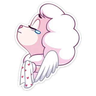 😢 грустный, плачет, ангел, крылья, сердца, мультфильм whatsapp sticker