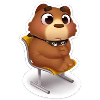😕 медведь, мультфильм, животное, сидящий, стул, милый whatsapp sticker