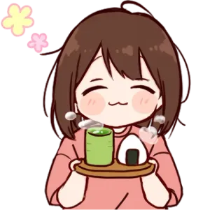 ☕ cute, anime style, food, kawaii, girl, tea, onigiri telegram sticker