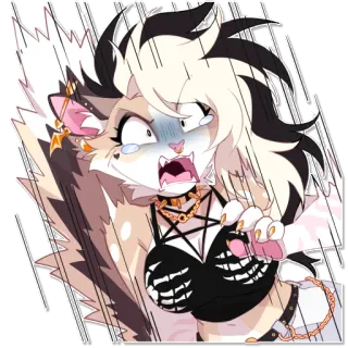 😱 fictional furry character original character furry, feline, scared, shocked, anime style, cartoon, goth aesthetic whatsapp sticker