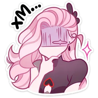 😶 xM... roze, haar, glitter, verdrietig, uitdrukking, illustratie whatsapp sticker