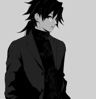 🌟 Giyu Tomioka Demon Slayer Anime, Demon Slayer, Giyu Tomioka, Manga, Personaje, Formal, Blanco y negro, Fanart telegram sticker