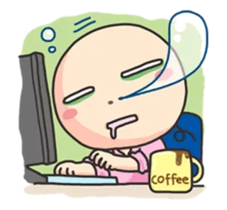 😪 coffee นอนหลับ, กาแฟ, เหนื่อย, การ์ตูน, สำนักงาน, คอมพิวเตอร์, เหนื่อย telegram sticker