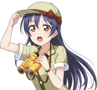 😮 anime, menina, binóculos, safári, explorador, desenho animado, chapéu whatsapp sticker