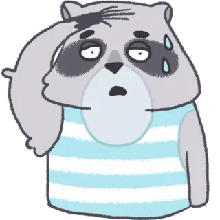 😥 raccoon, tired, exhausted, sweating, cartoon, sad telegram sticker