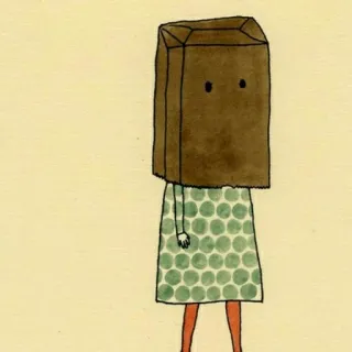 😔 paper bag head, illustration, polka dot dress, figure, whimsical whatsapp sticker
