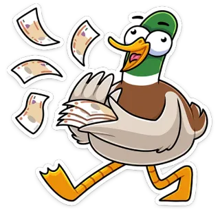 🤑 pato, dinheiro, desenho animado, moeda, riqueza, pato desenho animado telegram sticker
