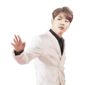 🙋‍♂ man, white suit, waving, person, kpop, idol telegram sticker