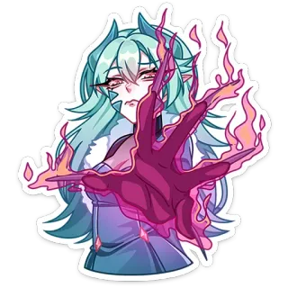 😈 アニメ, ファンタジー, キャラクター, 魔法, 炎, エルフ, 角 telegram sticker