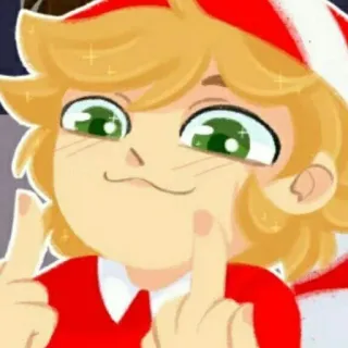 ☺️ dibujo animado, pelo rubio, ojos verdes, dedo corazón whatsapp sticker