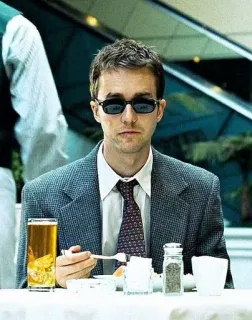 🧼 hombre, gafas de sol, cerveza, traje, restaurante, comiendo telegram sticker