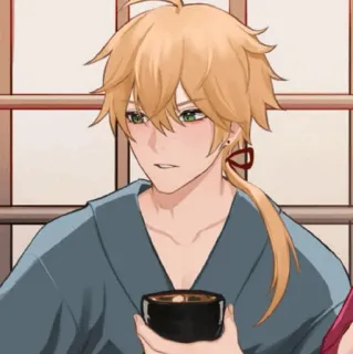 🍡 Thoma Genshin Impact Anime, Gra wideo, Męska postać, Blond włosy, Thoma, Genshin Impact telegram sticker