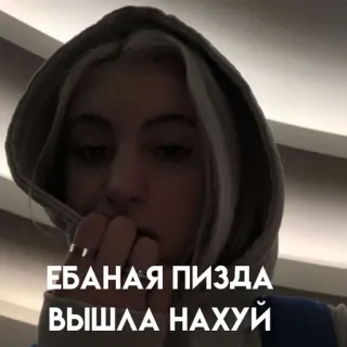 😊 ЕБАНАЯ ПИЗДА
ВЫШЛА НАХУЙ femme, cheveux blonds, sweat à capuche telegram sticker