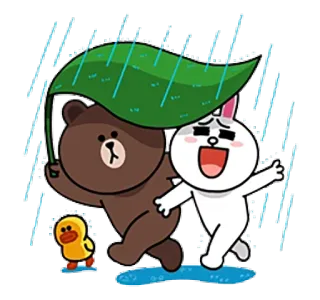 ☔ медведь, кролик, утка, дождь, зонт, милый, мультфильм telegram sticker
