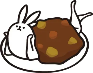 🍛 coniglio, cibo, curry, piatto, carino, animale, cartone animato telegram sticker