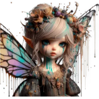 😩 fairy, fantasy, doll, magical, ethereal, surreal, pastel, wings, mystical telegram sticker