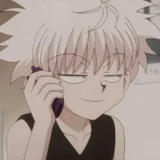 🌑 Killua Zoldyck Hunter x Hunter 애니메이션, 소년, 흰머리, 휴대폰, 웃음 telegram sticker