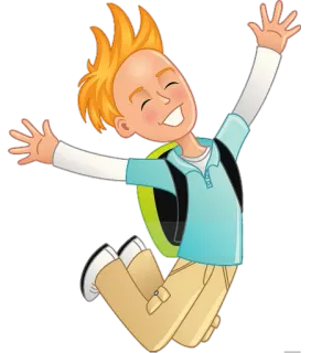 🤗 Dessin animé, Enfant, Garçon, Saut, Heureux, École, Sac à dos telegram sticker