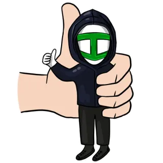 👍 sudadera con capucha, pulgares arriba, personaje, máscara, arte digital telegram sticker