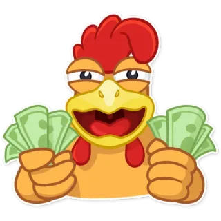 🤑 frango, dinheiro, riqueza, rico, desenho animado, engraçado, animal, dinheiro whatsapp sticker