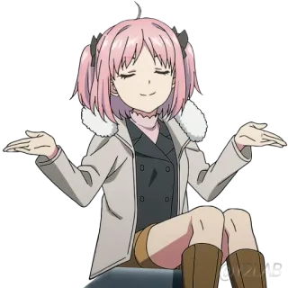 🤷‍♀ anime, garota, cabelo rosa, dando de ombros, fofa, sentada, personagem, adesivo telegram sticker