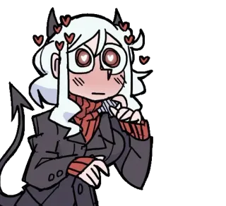 😳 Modeus Helltaker Anime, cô gái quỷ, trái tim, dễ thương, Helltaker, Modeus, nhân vật trò chơi điện tử telegram sticker