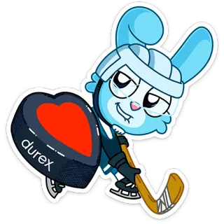 🏑 durex hockey, cartoon, bunny, heart, puck, sports, ice hockey telegram sticker