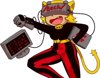 😃 tech gato, ordenador, gafas VR, código binario, tecnología whatsapp sticker
