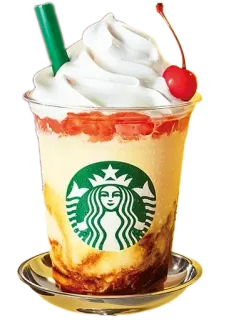 😃 Starbucks, Frappuccino, napój, napój, kawa, deser, wiśnia, bita śmietana telegram sticker
