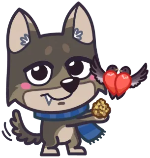 ❤ lobo, desenho animado, animal, coração, amor, fofo, adesivo telegram sticker