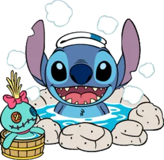 🏊 Stitch การ์ตูน, สติทช์, ลีโล่ แอนด์ สติทช์, ดิสนีย์, อาบน้ำ, น่ารัก telegram sticker