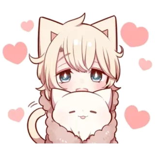 🌟 Anime, Kucing, Kawaii, Lucu, Hati, Chibi telegram sticker